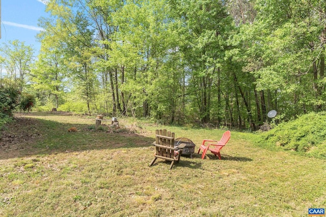 view of yard featuring an outdoor fire pit