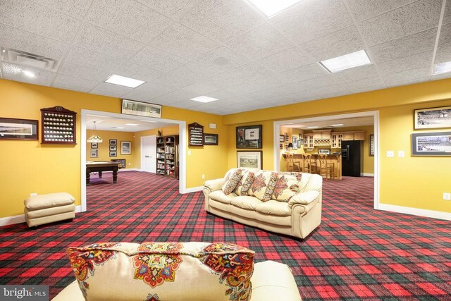 living room with billiards and carpet flooring