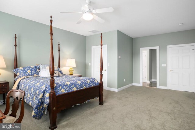 bedroom with carpet floors and ceiling fan