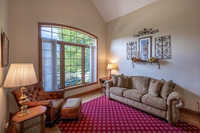 sitting room with lofted ceiling