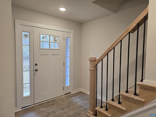 entrance foyer featuring wood-type flooring and a healthy amount of sunlight