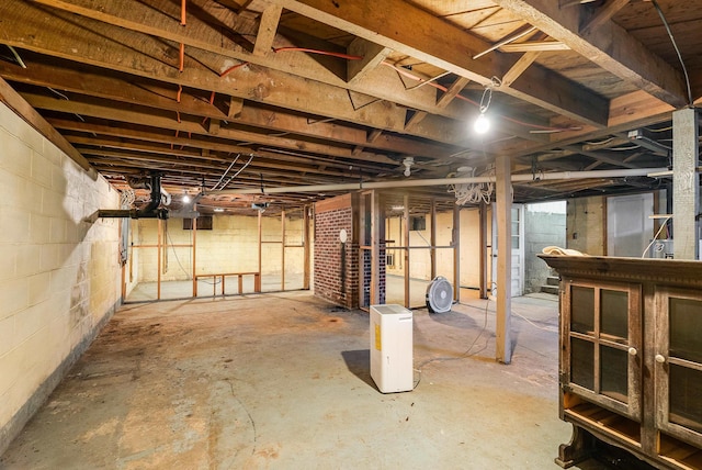 view of unfinished basement