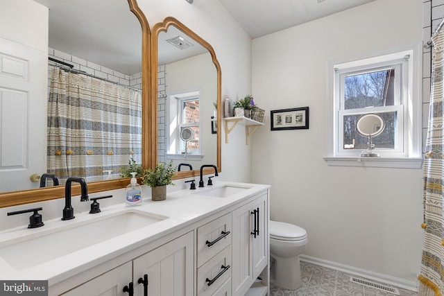 full bath with a sink, visible vents, and toilet