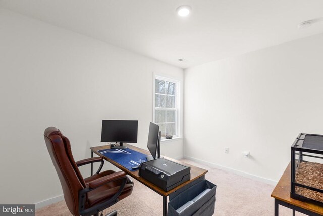 office with baseboards and carpet floors