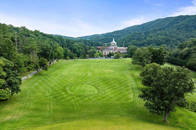 birds eye view of property featuring a mountain view