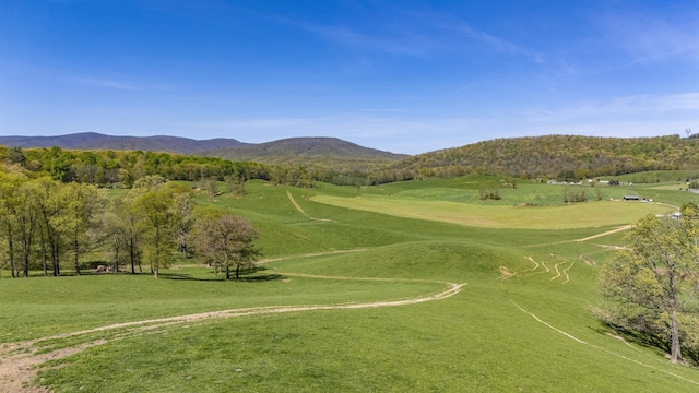 view of property's community with a mountain view and a yard