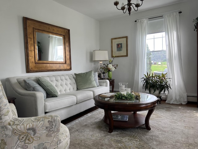 living room featuring a chandelier