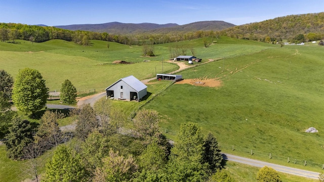 aerial view featuring a mountain view and a rural view