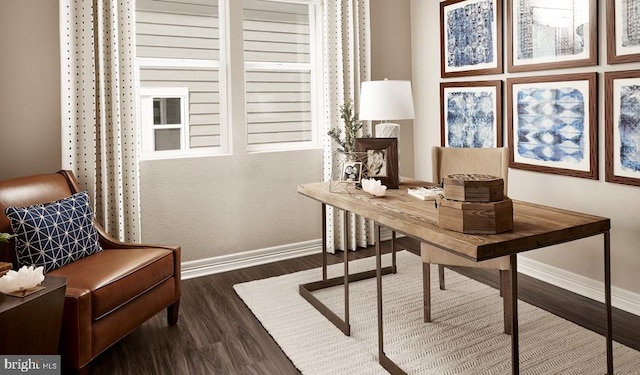 office area with dark hardwood / wood-style floors