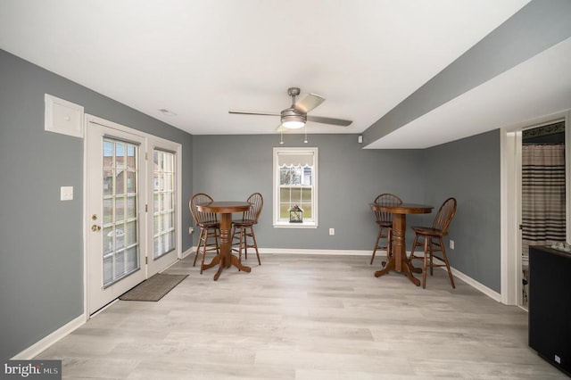 interior space with light hardwood / wood-style flooring and ceiling fan