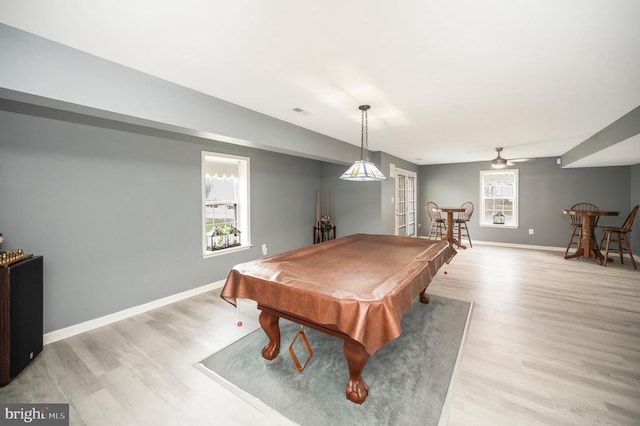 recreation room featuring pool table and light wood-type flooring