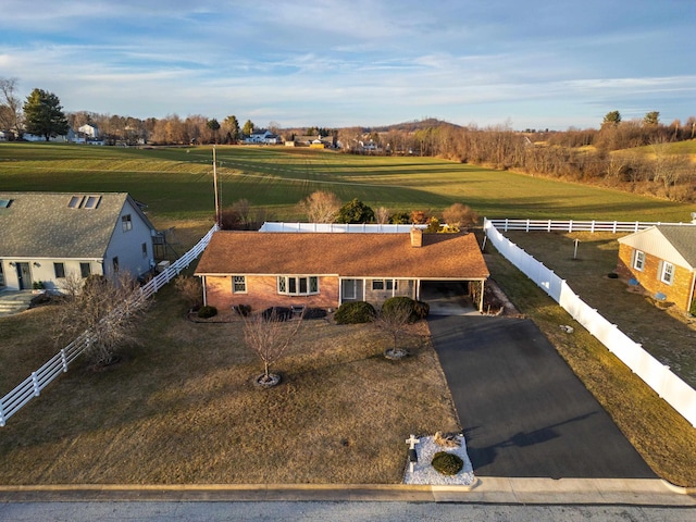 drone / aerial view featuring a rural view