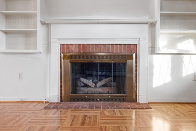 interior details featuring parquet floors