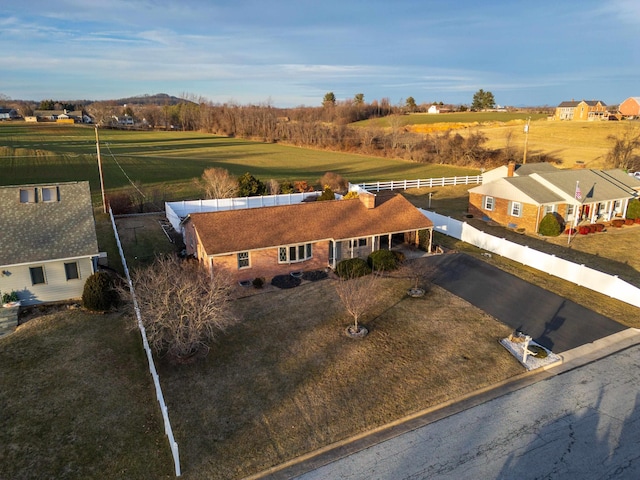 drone / aerial view with a rural view