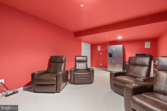 home theater room with carpet floors