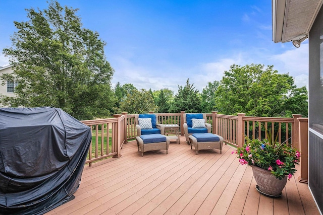 wooden terrace with grilling area