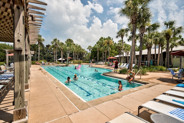 view of swimming pool with a patio