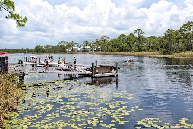 view of dock featuring a water view