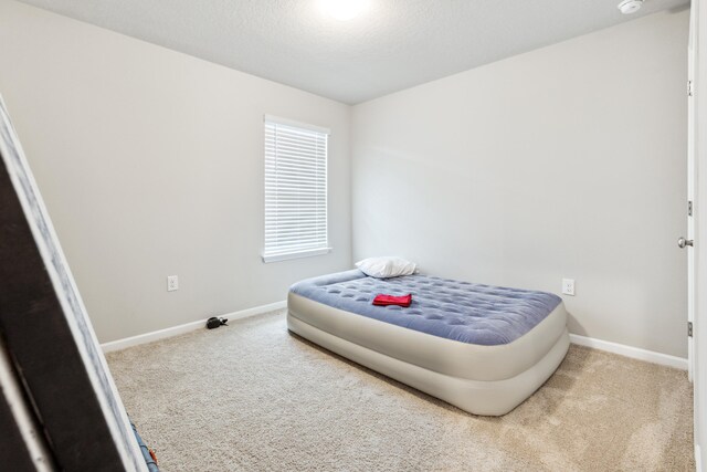 carpeted bedroom with a textured ceiling