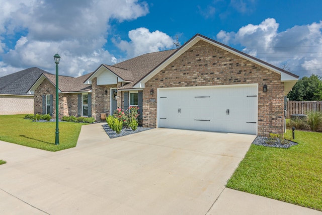 view of front facade with a garage and a front yard