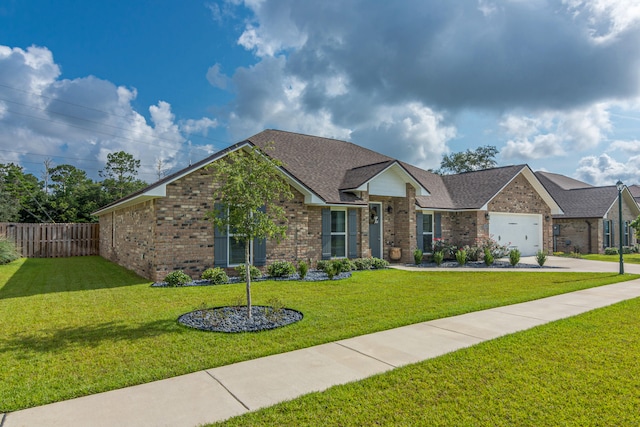 view of front of property featuring a garage and a front yard