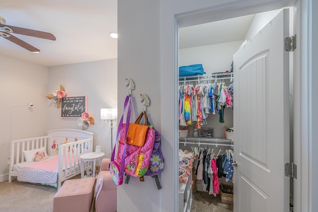 carpeted bedroom with a closet