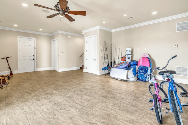 24 Norriego Rd, Destin, FL 32541 - miscellaneous room with ornamental molding, ceiling fan, and light tile flooring
