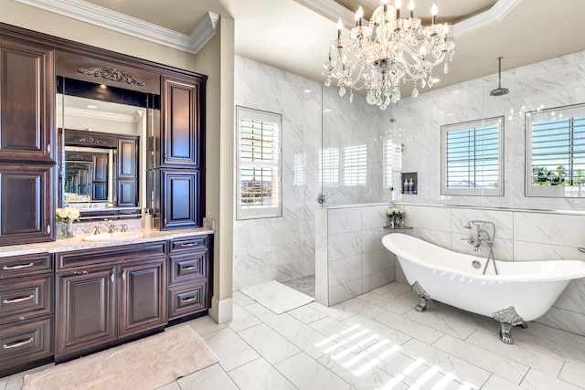 24 Norriego Rd, Destin, FL 32541 - bathroom featuring an inviting chandelier, plenty of natural light, tile flooring, and tile walls