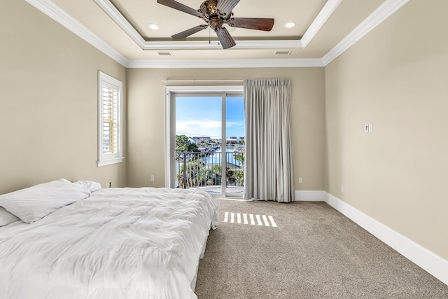 24 Norriego Rd, Destin, FL 32541 - bedroom with a raised ceiling, ceiling fan, access to outside, and ornamental molding