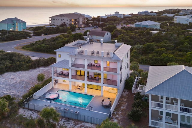 view of aerial view at dusk