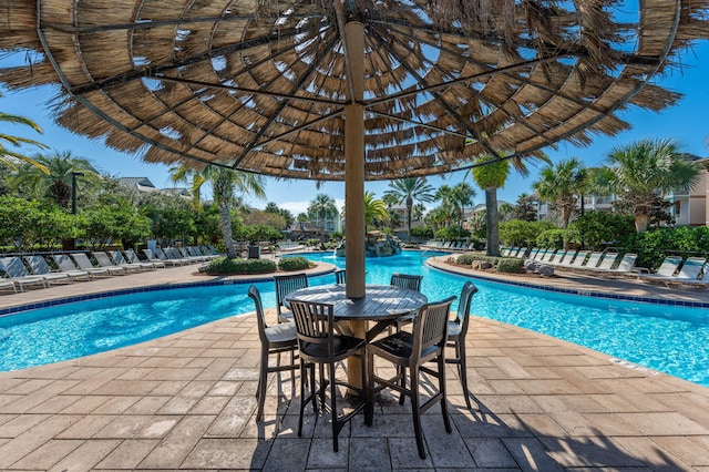 view of swimming pool with a patio area