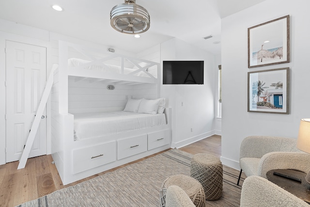 bedroom with light hardwood / wood-style flooring