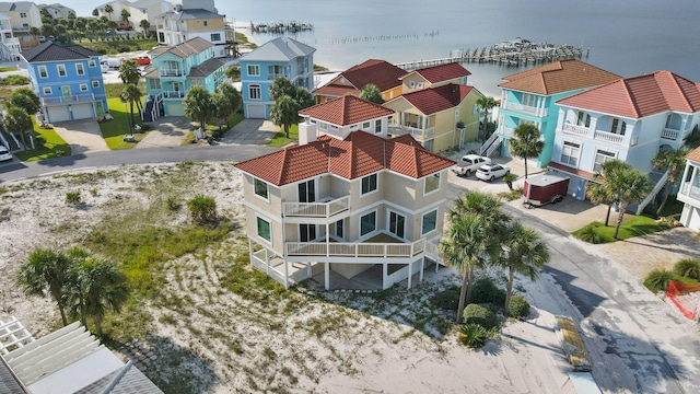 aerial view featuring a water view