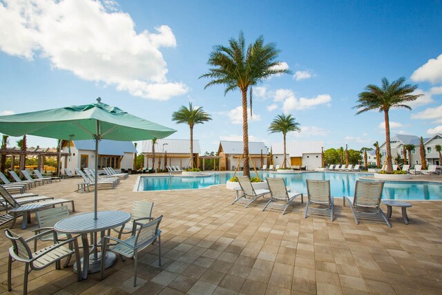 view of swimming pool featuring a patio area