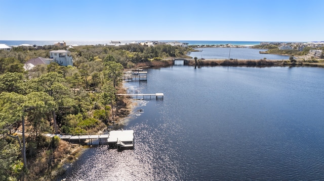 water view featuring a dock