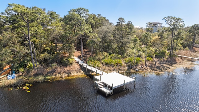 view of dock with a water view