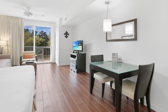 dining space featuring ceiling fan