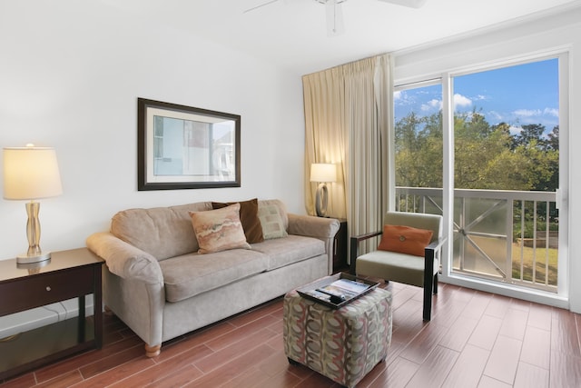 living room featuring ceiling fan