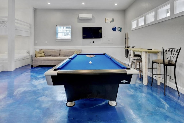 game room with a wall unit AC and pool table