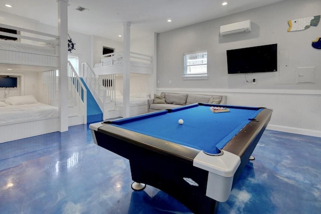 recreation room featuring a wall mounted AC and pool table