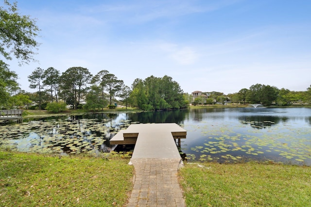 view of dock with a water view