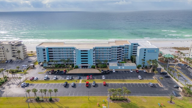 bird's eye view with a view of the beach and a water view