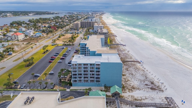 bird's eye view with a view of the beach and a water view