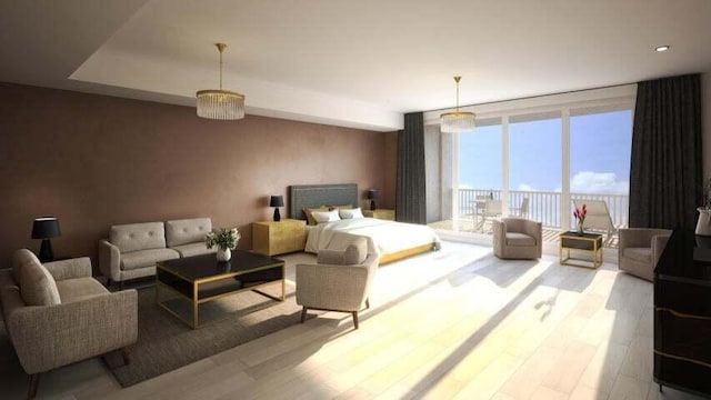 living room featuring floor to ceiling windows and light wood-type flooring