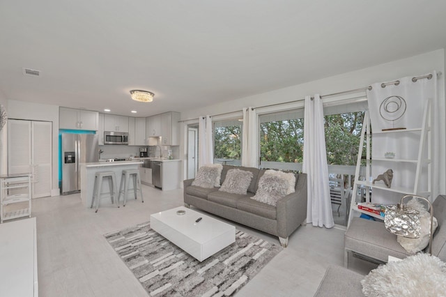 living room with sink