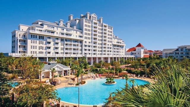 view of pool featuring a patio