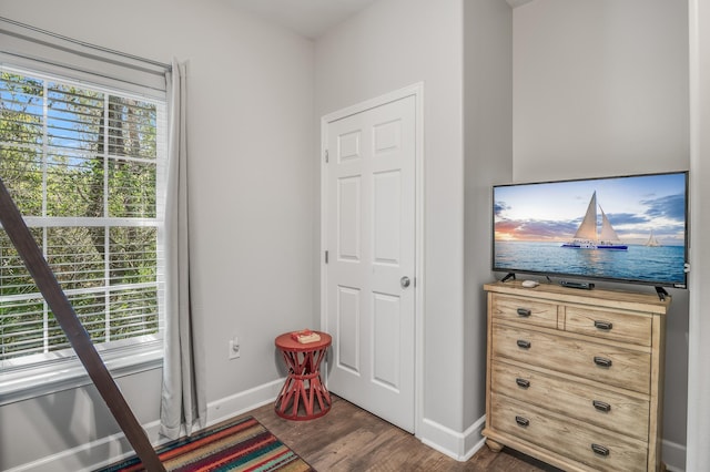 sitting room featuring dark hardwood / wood-style floors