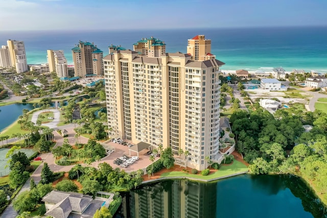 aerial view featuring a water view