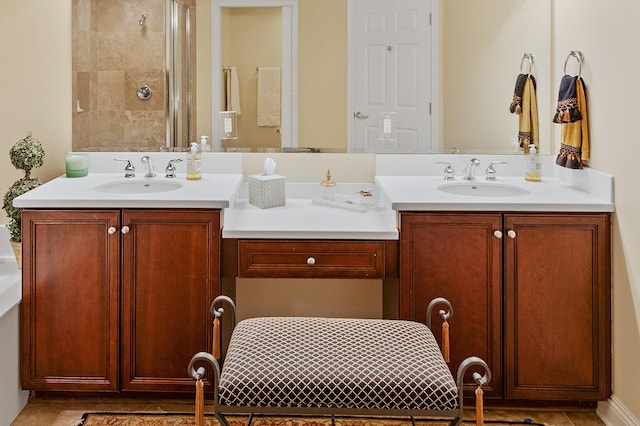 bathroom with vanity and walk in shower