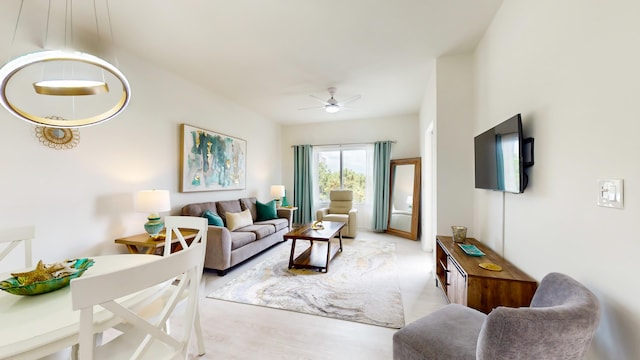 living room featuring ceiling fan